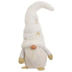 Figură decorativă Crăciun Gnome alb cu fulgi aurii