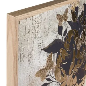 Tablou decorativ cu femeie, flori și fluturi aurii, 60x60 cm – poza 3