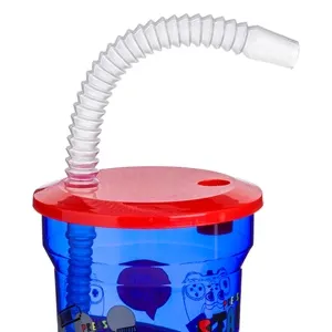 Pahar din plastic albastru cu pai și model gaming 400 ml – poza 3