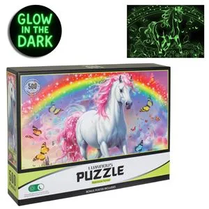 Puzzle cu inorog fluorescent, 500 piese, multicolor