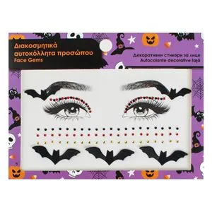 Tatuaj temporar cu lilieci si strasuri pentru fata, Negru, Halloween