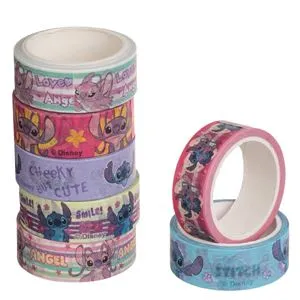 Set Benzi Adezive Washi Tape Multicolore cu Model Stitch, 7 buc, 5m x 1.5cm