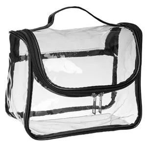 Portfard transparent cu mâner și fermoar dublu, 22,5x11x21 cm