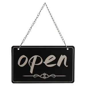 Tablita Semnalizare Suspendabila din Lemn, Open - Closed, 25x15cm, Negru cu Crem