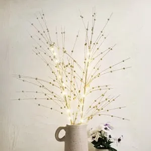 Ramuri Decorative cu Bile Glitter Auriu și Becuri LED pentru Decorațiuni