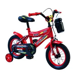 Bicicletă copii 12 inch, roșie, cu roți ajutătoare și sticlă de apă