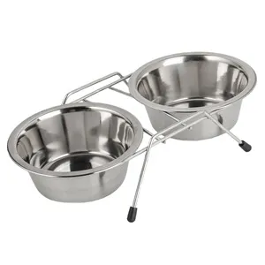 Suport dublu cu boluri din inox pentru câini, set 2x400 ml, argintiu – poza 2