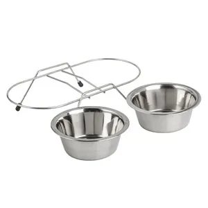 Suport dublu cu boluri din inox pentru câini, set 2x400 ml, argintiu – poza 3