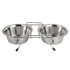 Suport dublu cu boluri din inox pentru câini, set 2x400 ml, argintiu – poza 4