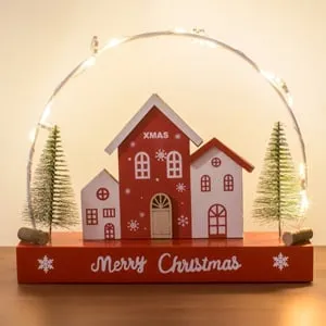 Decoratiune Metalica de Craciun Case pe Baza cu LED