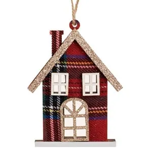 Ornament de Crăciun Casă din Lemn cu Sclipici
