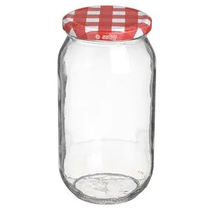 Borcan de depozitare din sticlă transparentă cu capac metalic