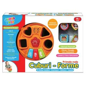 Jucarie Sortator cu Sunet si Lumini, 4 Forme, Portocaliu, Ø17x10.5cm