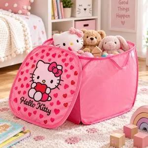 Cos de Depozitare Pliabil din Material Textil cu Capac pentru Jucarii, Roz, 45x4