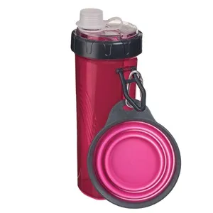 Sticlă de apă portabilă și bol de hrană pentru câini, 300 ml, fucsia – poza 3