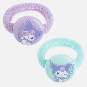 Elastice de Par pentru Copii Frotte Lila și Vernil cu Glitter și Element Kuromi,