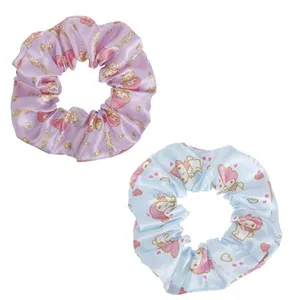 Elastice de păr textile satinate pentru copii, model My Melody, verde și lila, 2 – poza 2