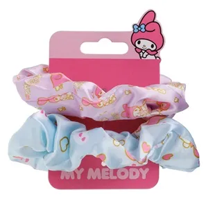 Elastice de păr textile satinate pentru copii, model My Melody, verde și lila, 2 – poza 3
