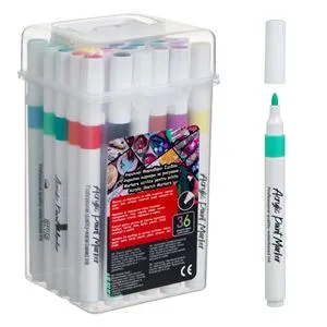Set Markere Acrilice Permanente, 36 Culori, Cutie cu Capac