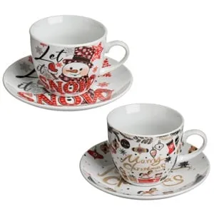 Set 2 Cesti Portelan cu Farfurii Albe – Decorațiuni Festive