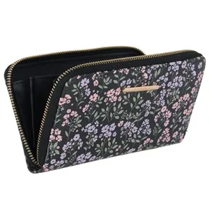 Portofel negru cu model floral pentru femei, 19,5x11x2,5 cm – poza 3