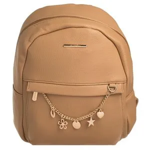 Rucsac dama bej cu lant si charms aurii, 24x12x32cm