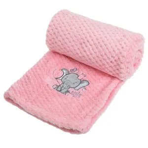 Patura Bebe Catifea Roz cu Elefant Brodat 100x75cm