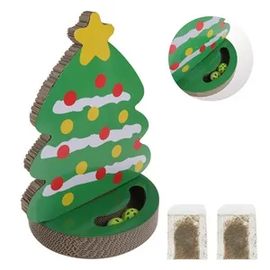 Jucarie de Zgariat pentru Pisici, Brad de Craciun cu Bile Zornaitoare si Catnip, 25x30x39cm, Verde – poza 2