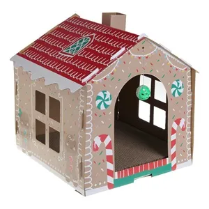 Casa de Zgariat pentru Pisici cu Design Casa de Turta Dulce, 49x47x40 cm, Maro – poza 3