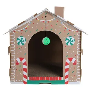 Casa de Zgariat pentru Pisici cu Design Casa de Turta Dulce, 49x47x40 cm, Maro – poza 5