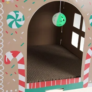 Casa de Zgariat pentru Pisici cu Design Casa de Turta Dulce, 49x47x40 cm, Maro – poza 6