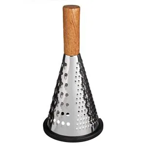 Răzătoare metalică conică cu mâner din lemn, 3 fețe