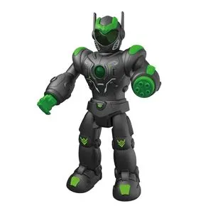 Robot de jucarie cu miscare, efecte sonore si lumina, 40 cm, Negru si Verde