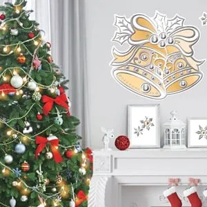 Autocolante decorative de Craciun clopote și fulgi argintii