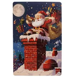 Puzzle de Craciun cu Mos Craciun in Horn, 24 de piese, Multicolor