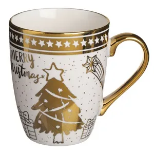 Cana Ceramica de Craciun cu Decorare Aurie din Folie