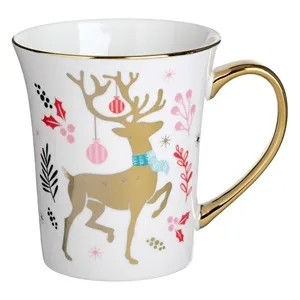 Cana Ceramica de Crăciun cu Model Ren Auriu