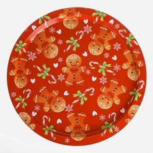 Tavă decorativă metalică Crăciun cu figurine gingerbread – poza 2