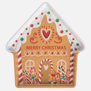 Farfurie decorativă metalică Crăciun, model Gingerbread Bej – poza 2