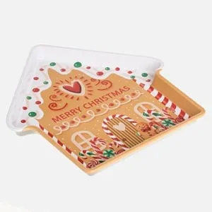 Farfurie decorativă metalică Crăciun, model Gingerbread Bej – poza 3
