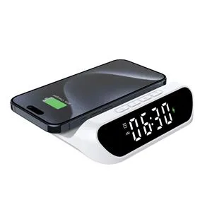 Ceas desteptator cu incarcare wireless Qi 15W, 3-in-1, ecran LED, alb