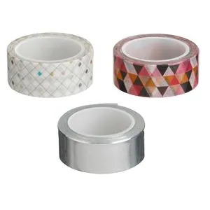 Benzi Adezive Washi Argintii cu Forme, Set 3 Role 5m x 1,5cm