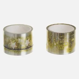 Bandă adezivă decorativă washi tape, set 2 role, 3 cm x 2 m, holografică, argintie și aurie, cu model de stele