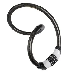 Lacăt pentru bicicletă cu cablu, Negru, Combinație 4 cifre, 70 cm