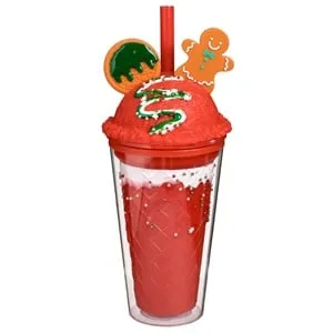 Pahar de Crăciun din plastic cu capac pentru granita și om de turtă dulce