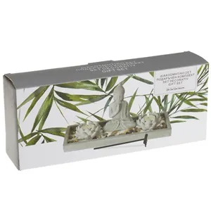 Set Decorativ cu Baza din Ciment, Figurina Buddha si Lumanari Pastila, 30x12cm – poza 5