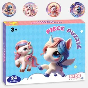 Puzzle pentru copii set 4 modele unicorni spațiu curcubeu 24 piese