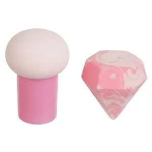 Set 2 Bureți de Machiaj cu Mâner și în Formă de Diamant, Roz și Alb, Fără Latex