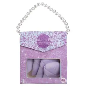 Bureti de machiaj triunghiulari, Set 4 buc, Lila, 6x7 cm, cu bratara cu margele