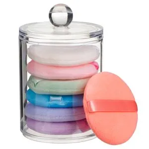 Set 7 Bureți Rotunzi pentru Pudră Multicolori cu Banda pentru Degete și Borcan d